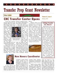 Transfer Prep Grant Newsletter C HC Transfer Center Opens
