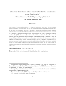 Estimation of Treatment Effects from Combined Data: Identification versus Data Security