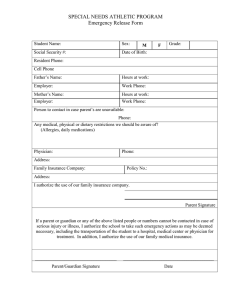 SPECIAL NEEDS ATHLETIC PROGRAM Emergency Release Form