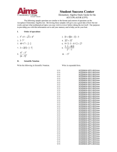 Student Success Center  Elementary Algebra Study Guide for the ACCUPLACER (CPT)