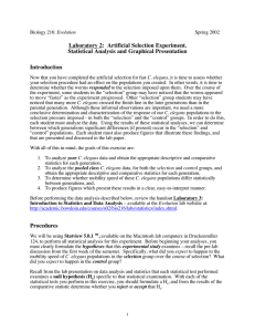 Laboratory 2:  Artificial Selection Experiment. Statistical Analysis and Graphical Presentation Introduction