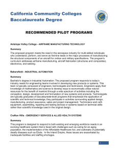 California Community Colleges Baccalaureate Degree  RECOMMENDED PILOT PROGRAMS