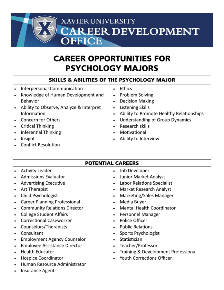 CAREER OPPORTUNITIES FOR PSYCHOLOGY MAJORS