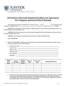 2016 Xavier University Standard Facilities Use Agreement For Company-sponsored Intern Housing