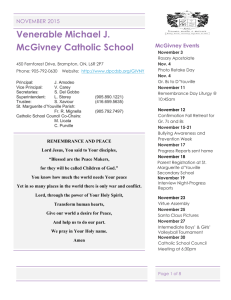 Venerable Michael J. McGivney Catholic School NOVEMBER 2015 McGivney Events