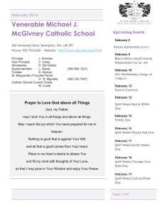 Venerable Michael J. McGivney Catholic School February 2016 Upcoming Events