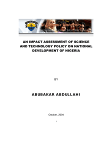 ABUBAKAR ABDULLAHI AN IMPACT ASSESSMENT OF SCIENCE AND TECHNOLOGY POLICY ON NATIONAL
