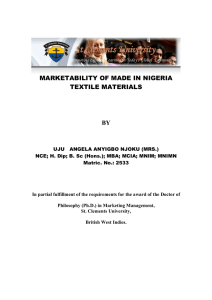 MARKETABILITY OF MADE IN NIGERIA TEXTILE MATERIALS  BY