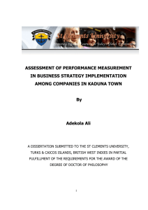 ASSESSMENT OF PERFORMANCE MEASUREMENT IN BUSINESS STRATEGY IMPLEMENTATION