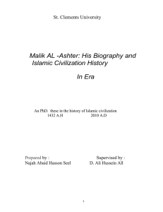 Malik AL -Ashter: His Biography and Islamic Civilization History In Era