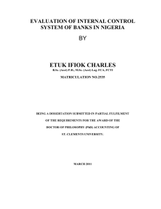 BY  ETUK IFIOK CHARLES EVALUATION OF INTERNAL CONTROL