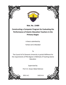   Mat. No. 15489 Constructing a Computer Program for Evaluating the  Performance of Islamic Education Teachers in the 