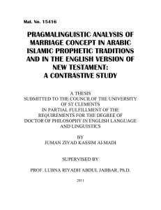 PRAGMALINGUISTIC ANALYSIS OF MARRIAGE CONCEPT IN ARABIC ISLAMIC PROPHETIC TRADITIONS