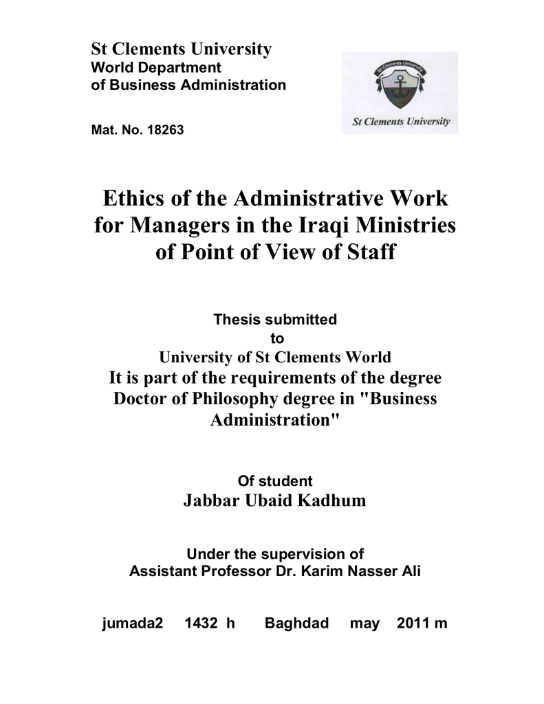 Ethics Of The Administrative Work For Managers In The Iraqi Ministries