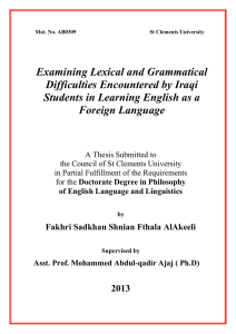 Examining Lexical and Grammatical Difficulties Encountered by Iraqi Foreign Language