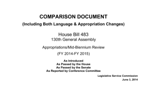 COMPARISON DOCUMENT  House Bill 483 (Including Both Language &amp; Appropriation Changes)