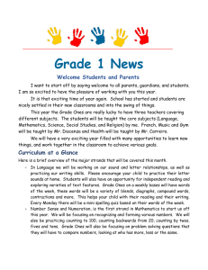 Grade 1 News Welcome Students and Parents