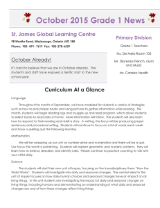October 2015 Grade 1 News St. James Global Learning Centre October Already!