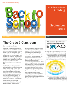The Grade 3 Classroom Grade 3 September 2015
