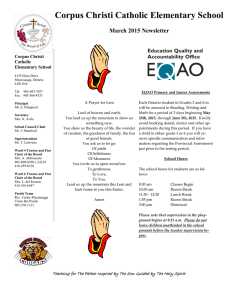 Corpus Christi Catholic Elementary School  March 2015 Newsletter Corpus Christi