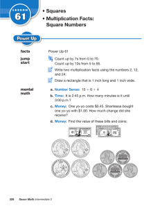 61 • Squares • Multiplication Facts: Square Numbers