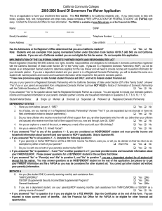 2005-2006 Board Of Governors Fee Waiver Application California Community Colleges