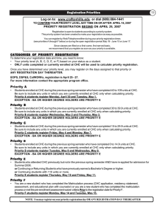 CATEGORIES OF PRIORITY REGISTRATION Registration Priorities