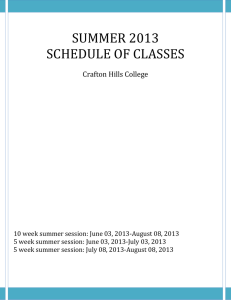 SUMMER 2013 SCHEDULE OF CLASSES Crafton Hills College