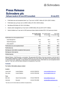 Press Release Schroders plc Half-year results to 30 June 2015 (unaudited)