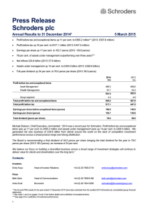 Press Release Schroders plc Annual Results to 31 December 2014* 5 March 2015