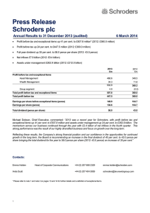 Press Release Schroders plc Annual Results to 31 December 2013 (audited)