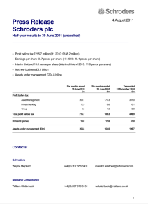 Press Release Schroders plc  Half-year results to 30 June 2011 (unaudited)