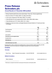 Press Release Schroders plc Annual Results to 31 December 2009 (audited)