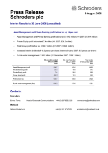 Press Release Schroders plc  Interim Results to 30 June 2008 (unaudited)