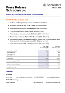 Press Release Schroders plc  Preliminary Results to 31 December 2007 (unaudited)