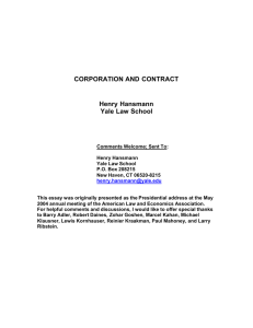 CORPORATION AND CONTRACT Henry Hansmann Yale Law School