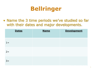 Bellringer • Name the 3 time periods we’ve studied so far Dates