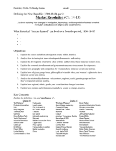 Market Revolution Defining the New Republic (1800-1848), part2: Period4, Ch14-15 Study Guide