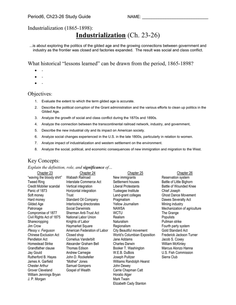 Industrialization Industrialization 1865 1898 Period6 Ch23 26 Study