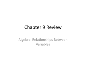 Chapter 9 Review Algebra: Relationships Between Variables