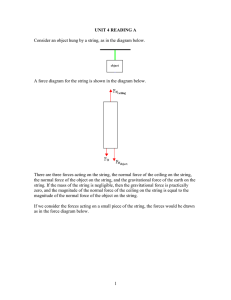 Consider an object hung by a string, as in the...  A force diagram for the string is shown in the... UNIT 4 READING A