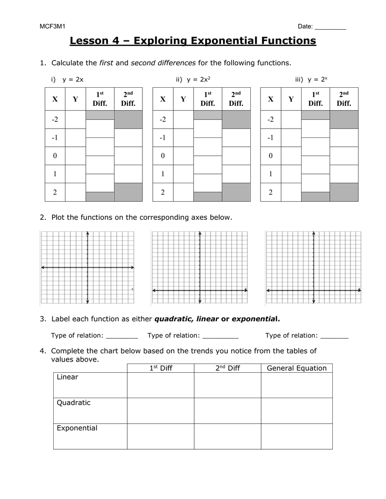 Lesson 4 Exploring Exponential Functions 1 2