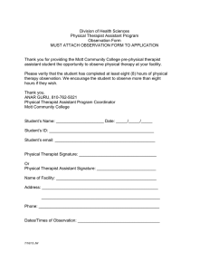 Division of Health Sciences Physical Therapist Assistant Program Observation Form
