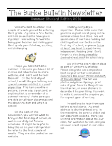 The Burke Bulletin Newsletter Summer Student Edition 2014