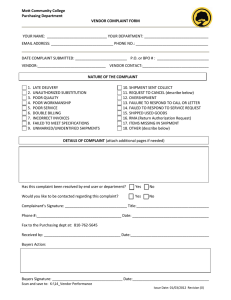 Mott Community College  Purchasing Department VENDOR COMPLAINT FORM