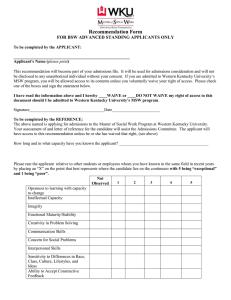 Recommendation Form  FOR BSW ADVANCED STANDING APPLICANTS ONLY