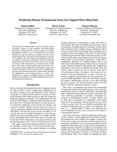 Predicting Disease Transmission from Geo-Tagged Micro-Blog Data Adam Sadilek Henry Kautz Vincent Silenzio