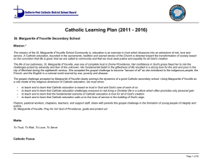 Catholic Learning Plan (2011 - 2016) St. Marguerite d'Youville Secondary School
