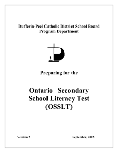 Ontario   Secondary School Literacy Test (OSSLT) Preparing for the