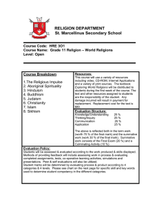 RELIGION DEPARTMENT St. Marcellinus Secondary School  Course Code:  HRE 3O1